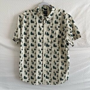 PrAna Stimmersee Short Sleeve Button Up Standard Fit Shirt Chalk Green Cactus XL